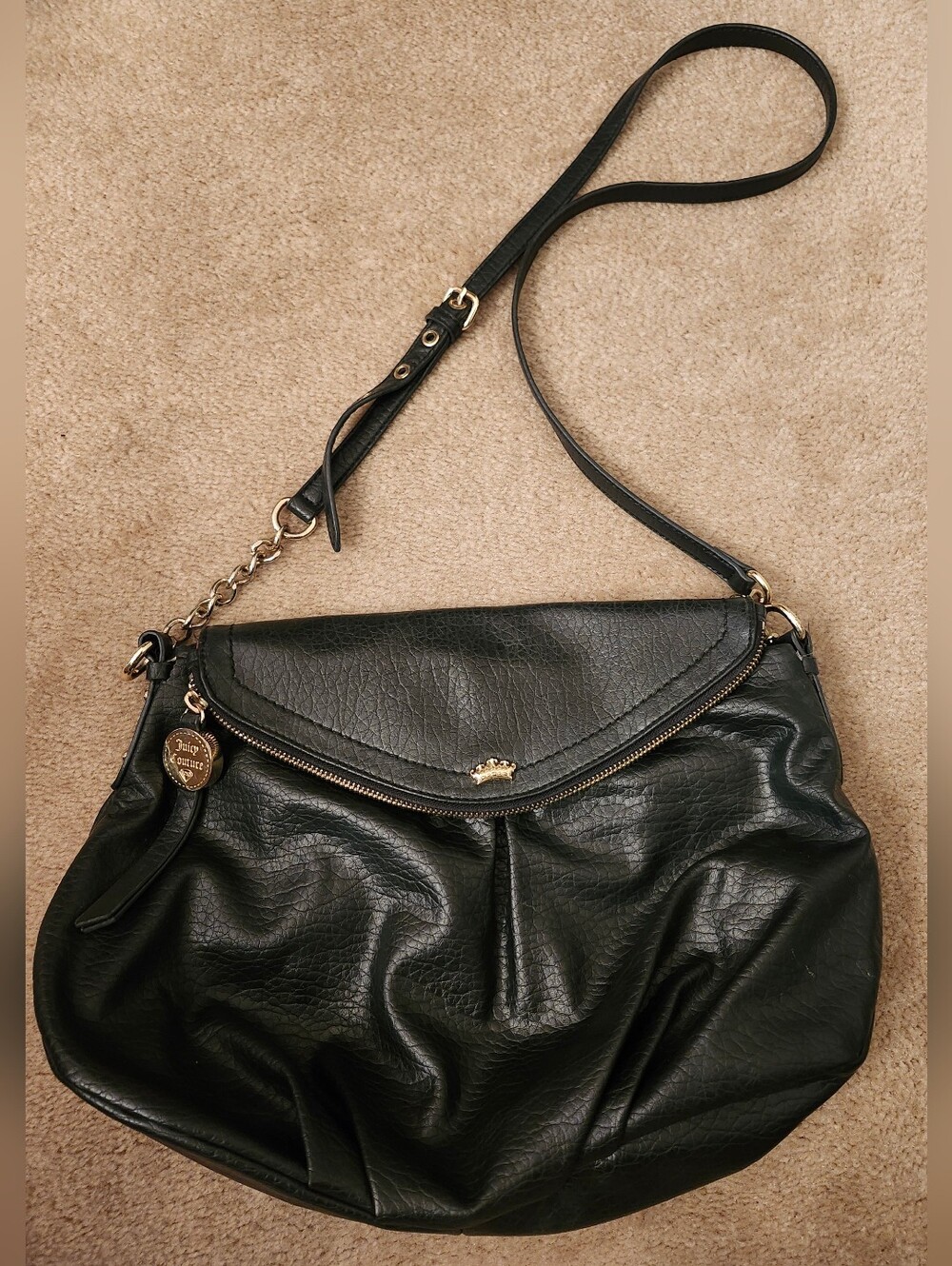 Juicy Couture Black Leather Greta Flap Crossbody